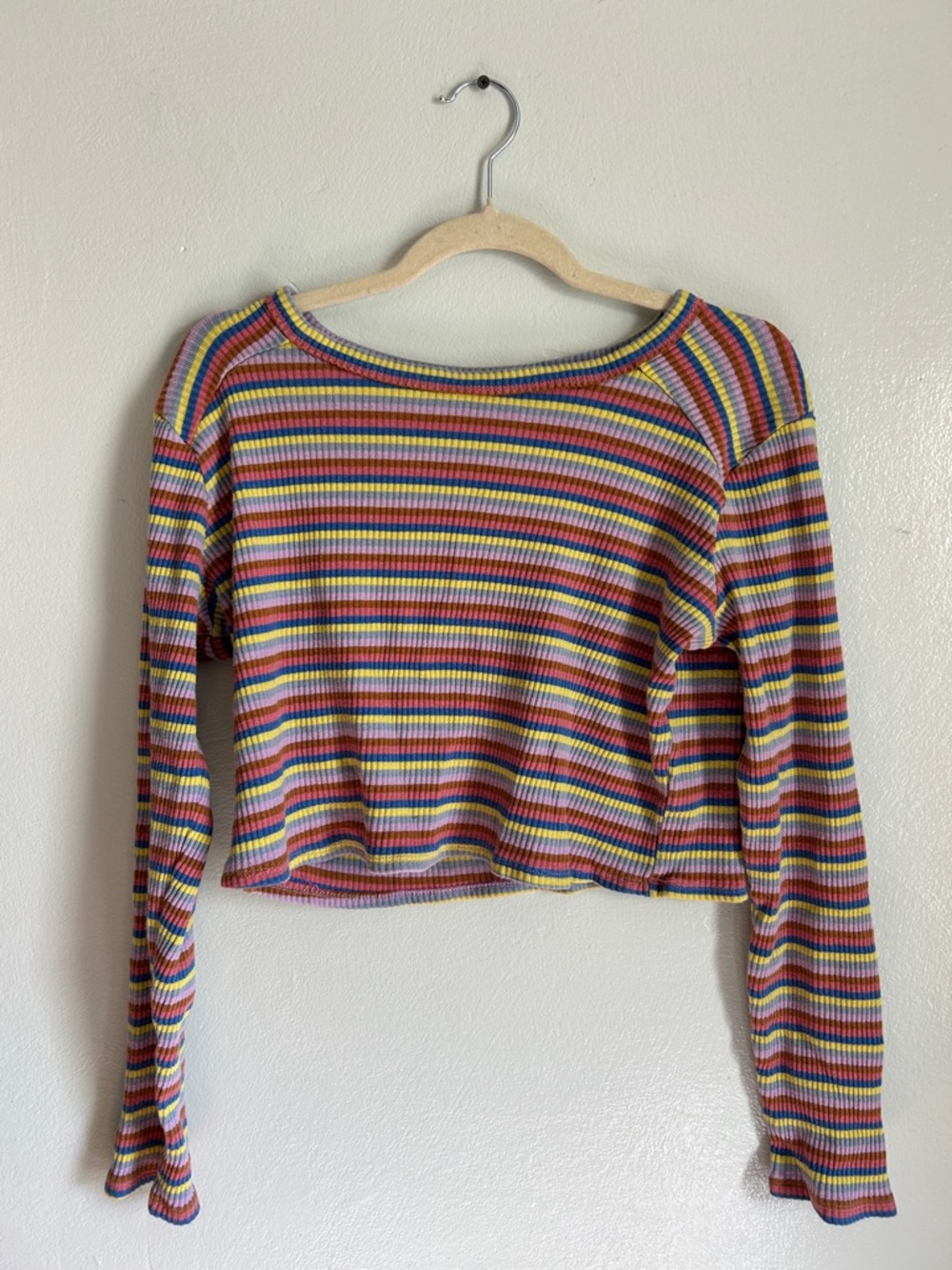 wild fable Multicolor Striped Ribbed Long-Sleeve Crop Top